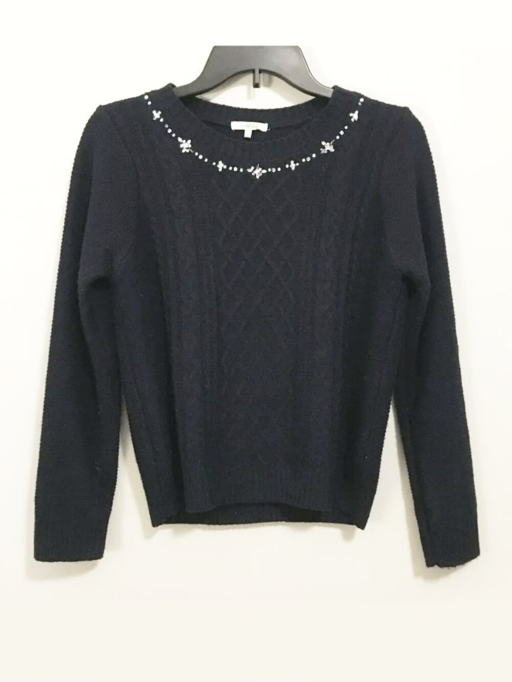 Japan Deep Blue Cable Knit Jeweled Glamour Sweater - Size M